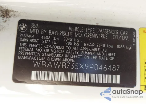 2009 BMW 335I from USA, damaged, VIN WBAWB735X9P046487